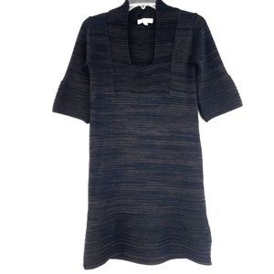 Kenar sqaure neck brown spacedye sweater midi‎ career office dress